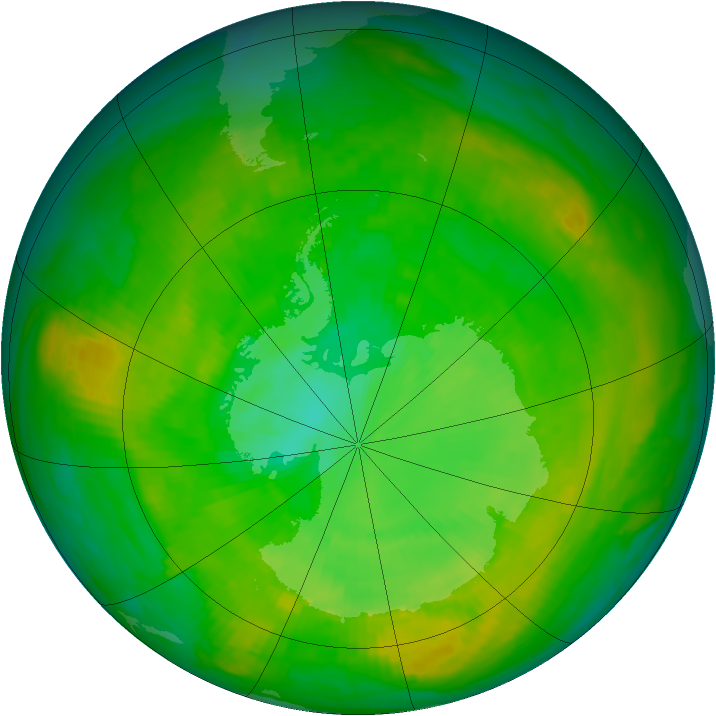 Antarctic ozone map for 01 January 1980